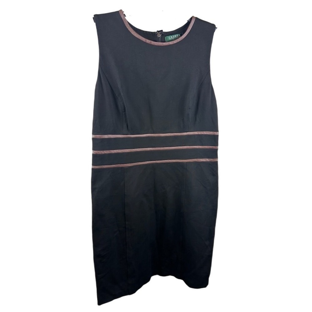 Lauren Ralph Lauren Black‎ Dress Leather Trim Equestiran Career Casual Size 14